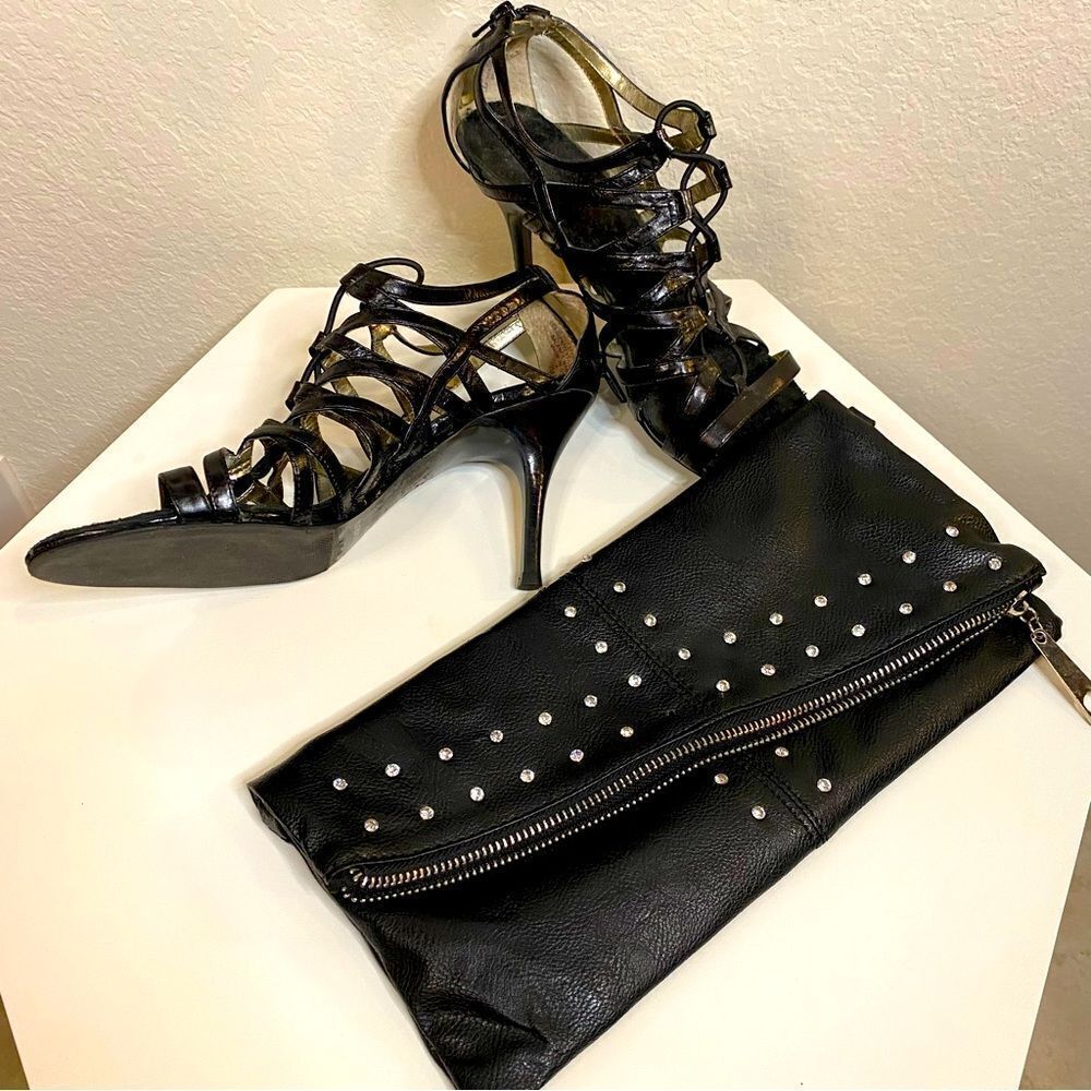 Black Rhinestone Fold Over Clutch